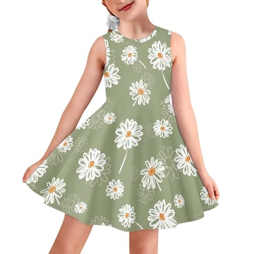 Girls A-Line Swing Dress Sleeveless Round Neck Casual Summer Cute Graphic Princess Dresses