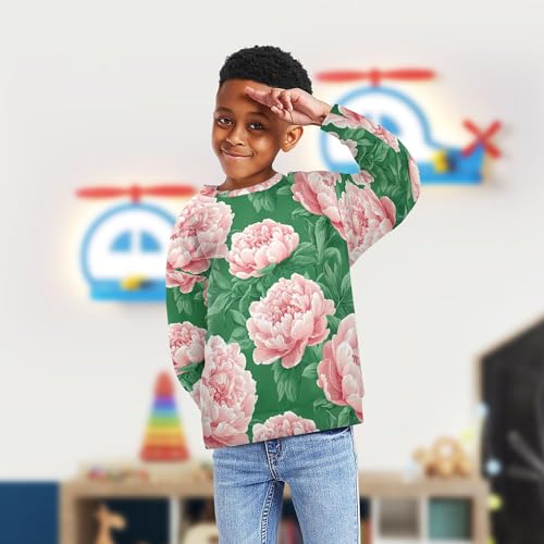 JUNZAN Cute Peonies Green Little Kids Pullover Hoodie Fleece Fall Tops Shirts Sports 4T4