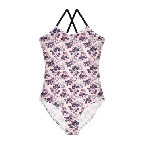 senya Girls Swimsuits One-Piece Swimwear Tie Bathing Suit Beach Summer Round Neck 9-10T Red and Purple Mulberries Pattern