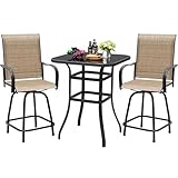 Devoko Patio Swivel Bar Set 3 Pieces Patio High Top Bar Table and Stools Chairs Set Textilene Sling Fabric Outdoor Bar Stools Set of 2 for Garden, Balcony
