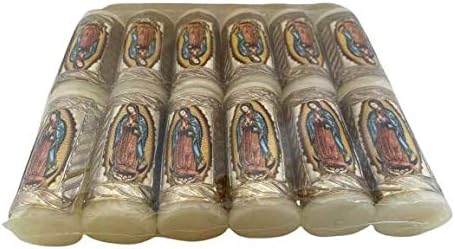 Mini Cirio Repujado 3" con Virgen De Guadalupe ,Mini Paschal Candle Embossed[12 Pcs}