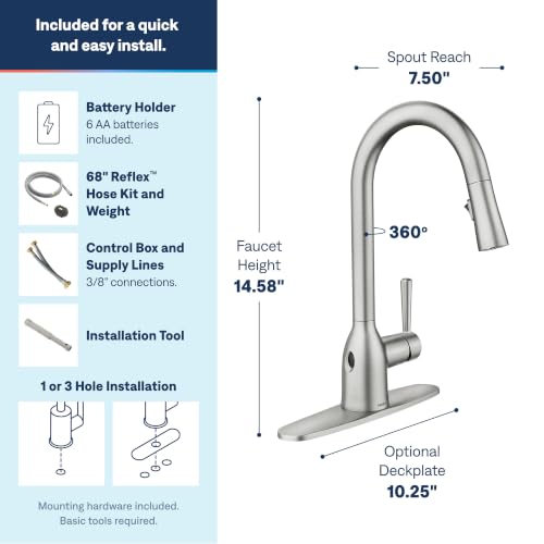 Image of Moen Adler Spot Resist Stainless Motionsense Wave Sensor Touchless One Handle Pulldown Kitchen Faucet Featuring Power Clean, 87233EWSRS