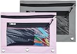 Pencil Pouch for 3 Ring Binder, 2 Layer Zipper Pouches with Mesh Window, Oxford Clear PVC Pencil Holder Stationery Organziers Bag for School Classroom Supplies
