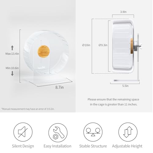Niteangel Super-Silent Hamster Exercise Wheels - Quiet Spinner Hamster Running Wheels with Adjustable Stand for Hamsters Gerbils Mice Or Other Small Animals (M, Transparent)