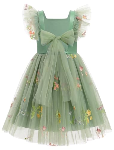 Ruffle Sleeve Embroidery Flower Girl Lace Dress for Kids Wedding Princess Birthday Party Prom Floral Embroidered Tulle Dress2