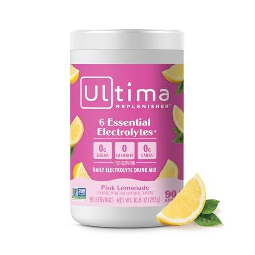 Image of Ultima Replenisher Daily Electrolyte Powder Drink Mix – Sugar Free – Pink Lemonade, 90 Serving – Hydration Powder with 6 Key Electrolytes and Trace Minerals – Keto Friendly, Vegan, Non-GMO
