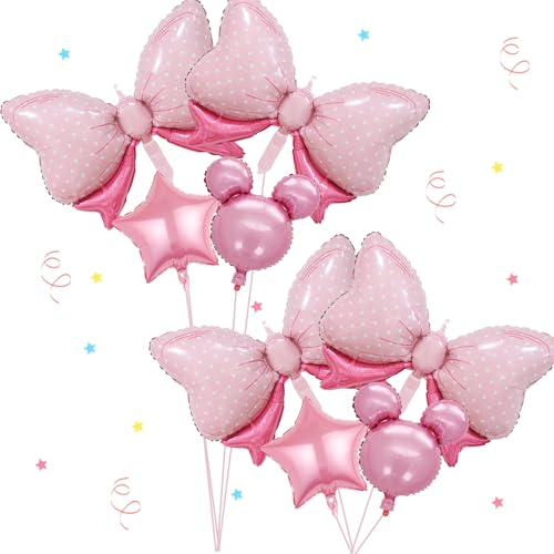8 PCS Minnie Balloons, Pink Mouse Birthday Decorations, 35 Inch Pink Bow Balloons, Minnie Baby Shower Decorations, Oh Twodles Party Supplies