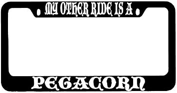 My Other Ride is A Pegacorn Black Metal License Plate Frame Fantasy