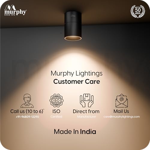 Image of Murphy Aluminium 12W Black Body Reflective Black Finish 360 Degree Adjustable LED Surface COB Light - Wall /Ceiling Mountable : Warm White, Pack of 1