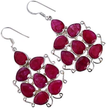 Corundum Ruby Dangle Earrings 925 Sterling Silver Red Gemstone Women Fine Jewelry Ear Wire Closure Elegant Drop Design Handmade Lightweight Festive Party Wear Accessory image 4