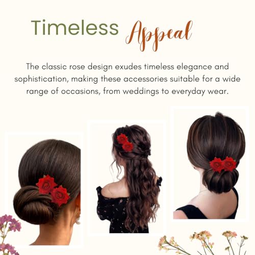 Image of Hair Flare Artificial Plastic & Metal Rose Flower with An Abundance of Petals Design Hairpin /Hair Clip /Judabun | Bridal Hair Accessories, Wedding, Festival for Women & Girls - 2700, Set of 2