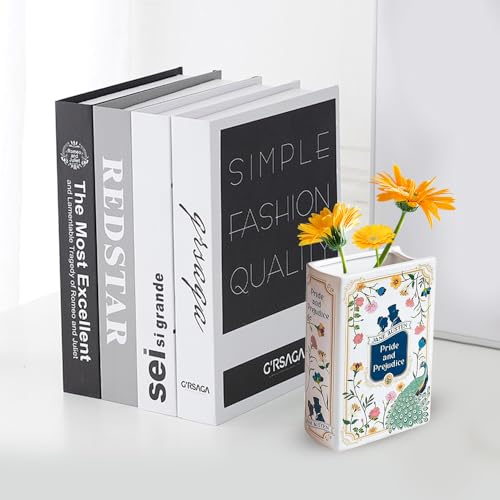 RNPKZ Ceramic Book Vase for Flower, Small Book Shaped Decorative Vase, Aesthetic Book Flower Vase, Vintage Unique Book Shaped Vase for Bookshelf Dcor Room Home Book Lovers Gifts (Pride and Prejudice) - Image 4