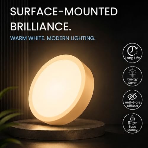 Image of Instapower Polycarbonate Surface Ceiling Light Ultra Slim Round LED Downlight 2-Year Warranty (Warm White-10W)