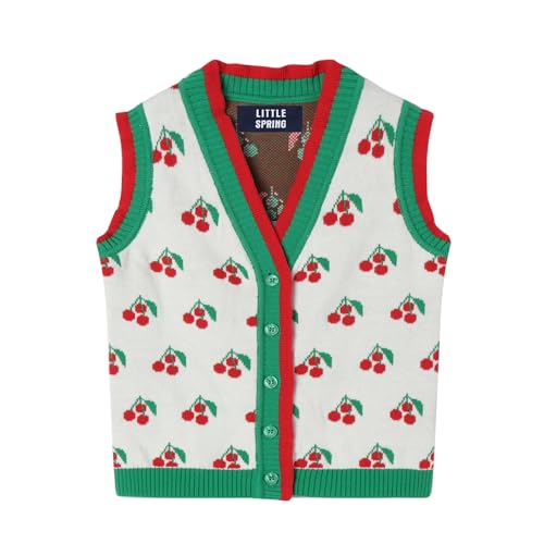 LittleSpring Toddler Baby Girl Knit Sweater Vest V Neck Button Down Soft Sleeveless