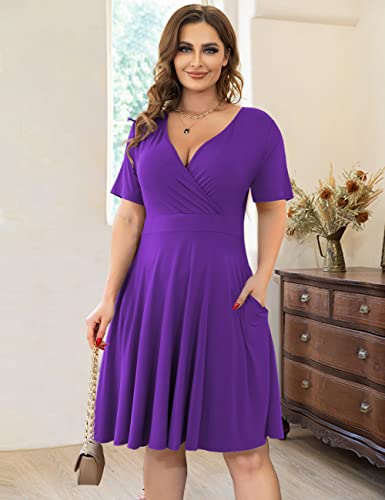 Image of Ahlaray Plus Size Faux Wrap Dress for Curvy Women with Pockets | Flattering faux wrap V-neck with soft stretch fabric and pockets for work, weddings and everyday comfort.