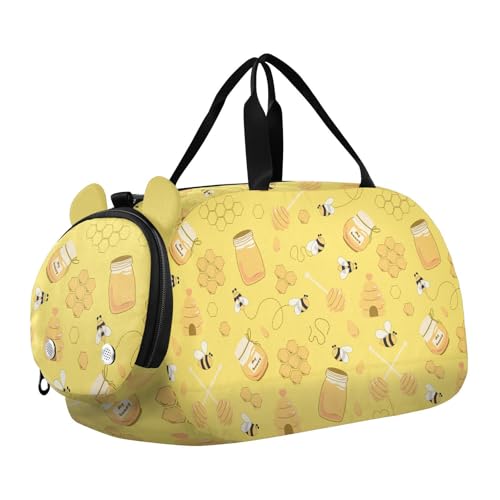 Yellow Bee Honey Kids Duffle Bag cat Travel Bag for Toddler Overnight Duffel Ballet Dance Sport Carry On Weekender Bag with Shoes Compartment for Boys & Girls