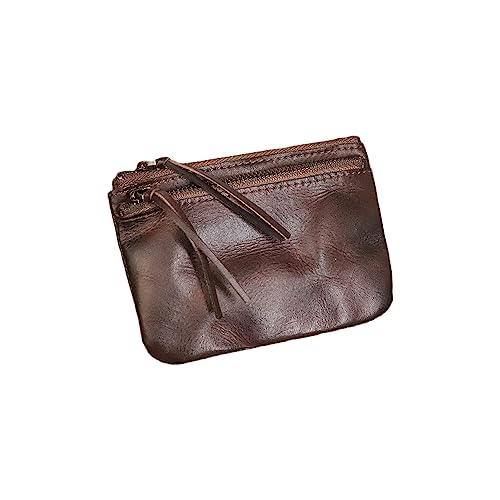 1PCS Leather Coin Pouch Double Zipper Leather Coin Purse Leather Coin Purse for Women Holds Folded Bills and Coins (Coffee color)
