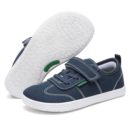 SAGUARO Enfant Chaussures Barefoot Garçon Baskets Minimalistes Respirant Sneakers Pieds Nus en Toile Flexibles Barefoot Shoes pour Extérieur et Intérieur Bleu foncé,GR.27