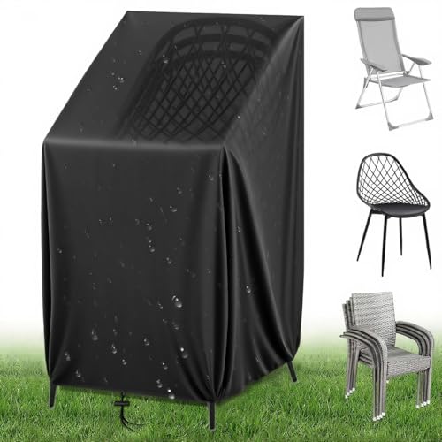 Funda impermeable para silla de jardín, 120 x 65 x 65 cm, apilable, de poliéster Oxford, resistente al viento, resistente a los rayos UV con cordón inferior