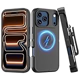 TMIDVFV Compatible with iPhone 17 Pro Max Case, with Belt Clip Holster Heavy Duty Rugged Shockproof Magnetic Wireless Charging Full Body Protection Kickstand Cover for iPhone 17 Pro Max（Black）