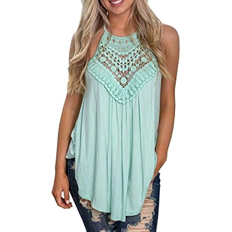 GAMISOTE Camisa sin mangas de ganchillo floral para mujer Cover