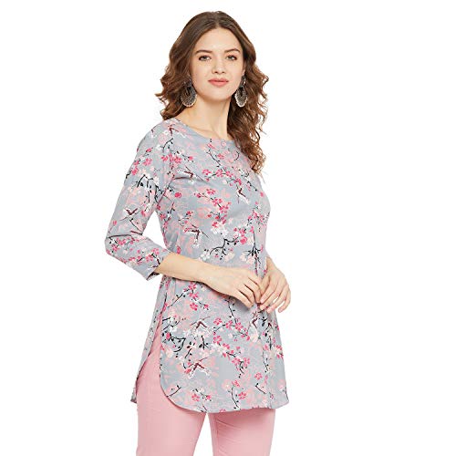 Image of Tissu Women's Green & Pink Floral Printed Kurti