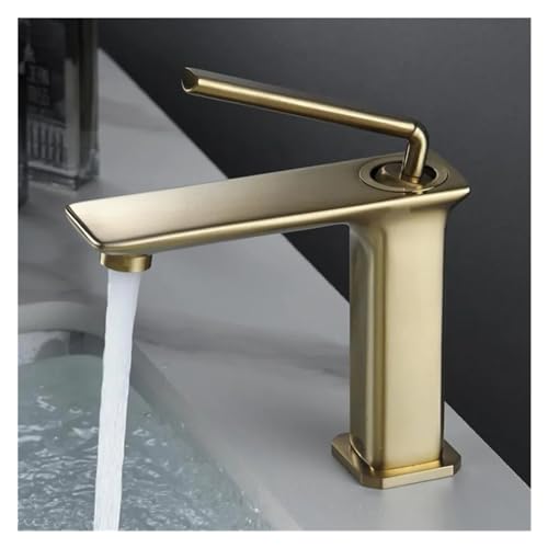 Mélangeur d'eau froide et chaude or brossé laiton massif de lavabo