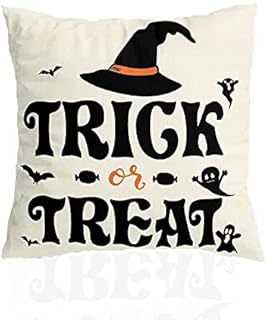 Halloween Pillow Covers Orange Black Horror Pillow Case Bat Throw Cushion Cover Linen Cushion Cases for Home Office Halloween Sofa Bed Decoration, 18" x 18