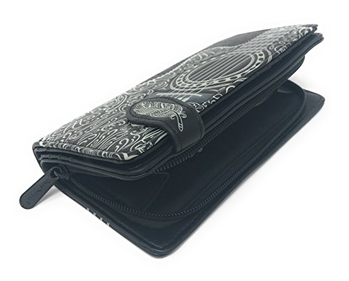 Shag Wear Guitar Head Large Wallet for Women and Teen Girls Vegan Faux Leather Black 7"3