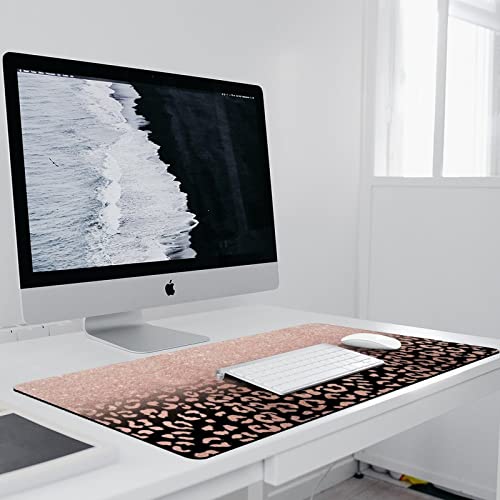 Desk Mat Mousepad For Computer Office Keyboard Laptop, Xxl Large Mouse Pad Waterproof Desk Pad With Stitched Edge Non-Slip, Waterproof Mousepad For Women Men, 35.4"X15.7", Leopard Print Pink Rose Gold #TOP5