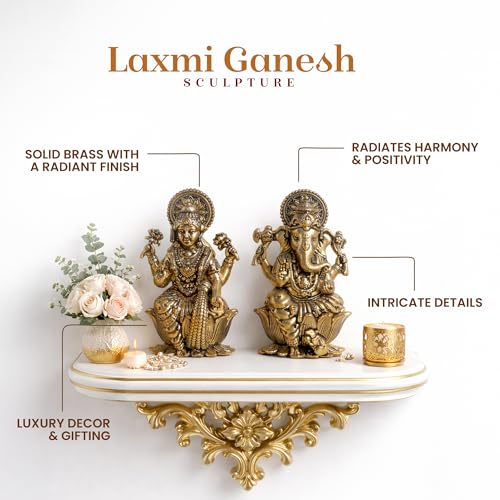 Image of Habere India-All the Cultures Fabricating India Brass Lakshmi Ganesh Idol Set for Pooja Room | Pure Brass Lakshmi Ganesh Murti for Home | Decorative Statue for Mandir (Design02: L4 x W3 x H6.5 cm)