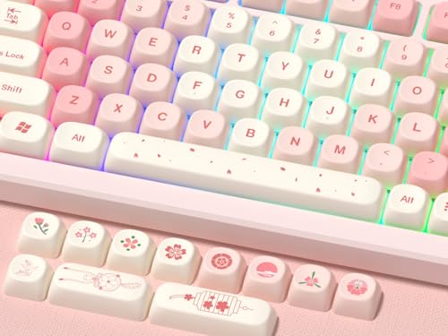 Image of dagaladoo PBT Keyboard keycaps,Pink moa keycaps,Cherry Blossom