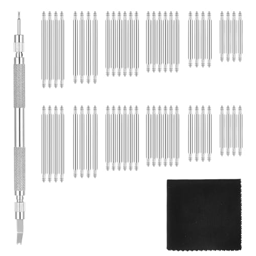 Piriuuo 56 Stück Uhren Federstegwerkzeug Set, Uhrenglied-Entfernungswerkzeug Edelstahl Griff Uhrmacherwerkzeug Set Uhrenarmband Werkzeug mit 2 Spitzen und 56 Federstegen zum Justieren(16 – 26 mm)