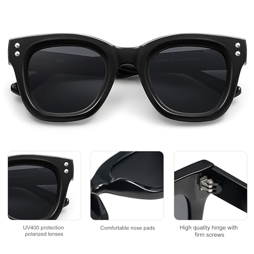 SOJOS Classic Polarized Square Sunglasses Womens Mens Retro Thick Chunky Stylish Women Shades SJ23084