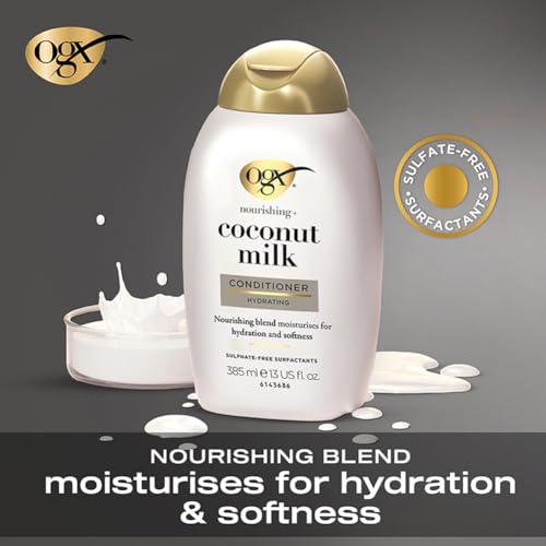 OGX Nourishing + Coconut Milk Conditioner, Hydrating & Restoring Conditioner Moisturizes for Soft Hair After the First Use, Parabens-Free, Sulfate-Free Surfactants, 13 fl. Oz - Image 3