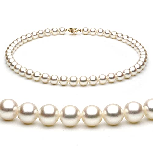 14K Gold 9-10mm White Freshwater Cultured Pearl Necklace in AAA Quality, 16, 18, 20 Inches - Main Image