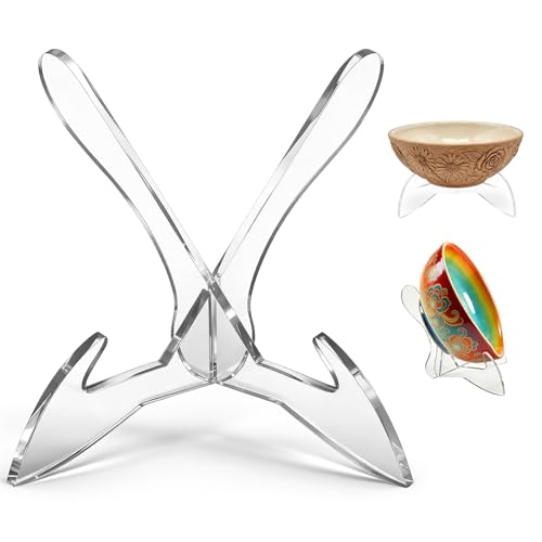 Fibraze Bowl Display Stand 3.5 Inch X-Shaped Clear Acrylic Bowl Stands for Display Plate Platter Dish China Porcelain Holder Easel Base