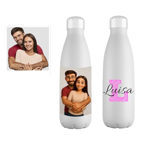 Mookase Botella Personalizada con Foto Animada y Nombre - Botella Personalizada - Botella de Acero Inoxidable - Botella Térmica Agua Personalizada - 700 ml - Regalo Original (Botella Estilo Animada)