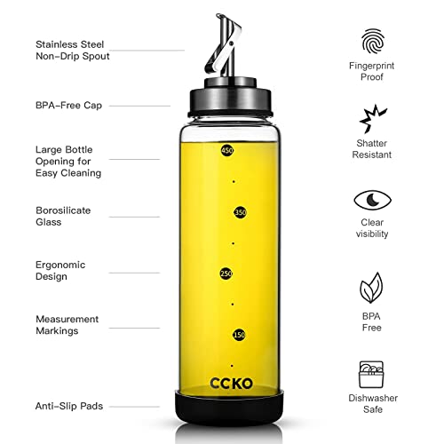 CCKO Glass Olive Oil Dispenser Bottle with Stainless Steel Spouts Shatterproof Glass Olive Oil Bottle 350ml Cooking Oil and Vinegar Cruet Bottle Container Carafe for Kitchen by CCKO - Used condition - Image 7