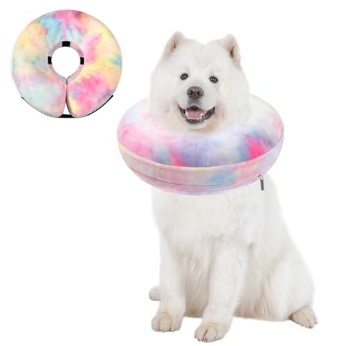 Image of Dog Cone, Uadonile Inflatable Cone Collar for Dogs and Cats, Dog Neck Collar Recovery E-Collar Alternative After Surgery, Elizabethan Collar for Dogs Recovery(Tie-dye Pink Blue, L)