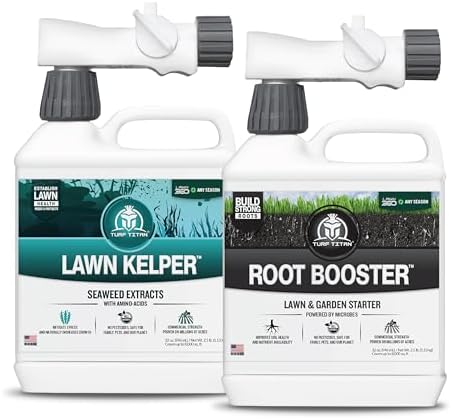Best Lawn Fertilizer for Midsummer: Which One Will Transform Your Yard? 5 Turf Titan Lawn 360 Mid-Summer Lawn Care Bundle – Amazing Lawn Kelper + Root Booster Kit Each with Hose End Sprayer – Organic Seaweed and Soil Conditioner for All Grass Types – Lawn Fertilizer