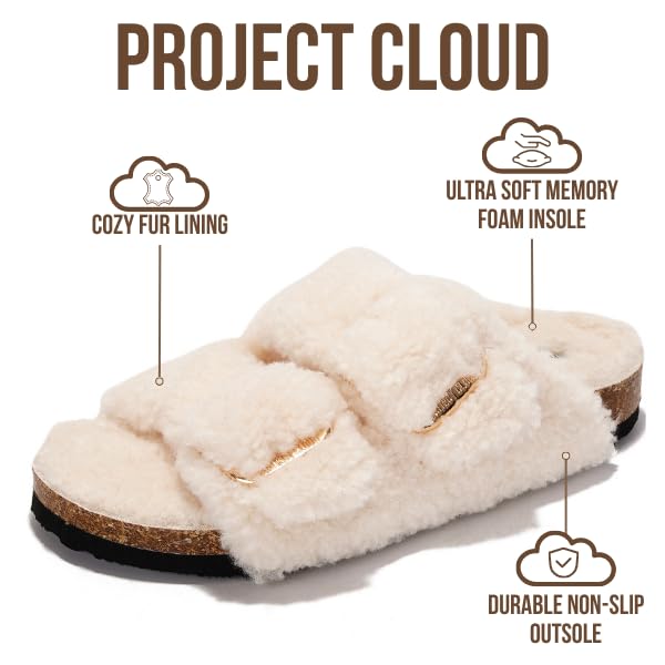 Image of Project Cloud 100% Genuine Leather Footbed Sandals for Women 2026 Comfortable Beach Essentials Womens Sandals Memory Foam Vacation Essentials Slides for Women Footwear (Santorini)