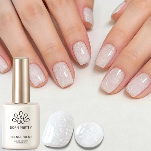 Born Pretty Jelly Gel Nail Polish, Shimmer Glitter Snow Jelly Gel, Milky White Translucent Natural Gel Nail Polish, Manicure Salon DIY for Women Girls 15ML