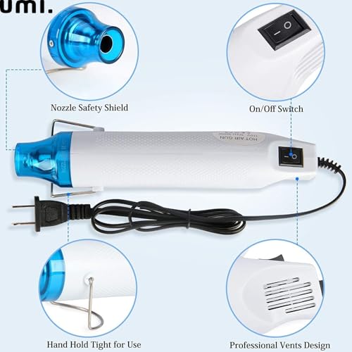 Image of Amazon Brand - Umi Handheld Hot Air Gun, Electric 110v 300W Portable Heat Gun for DIY Craft Embossing, Shrink Wrapping PVC, Drying Paint, Clay, Rubber Stamp Multicolor