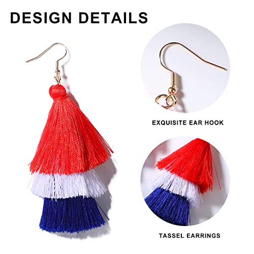 Poptopping Red White Blue Tassel Dangle Earrings Independence Day Earrings For Women Patriotic Earrings 4Th Of July Earrings For Teen Girls #TOP4