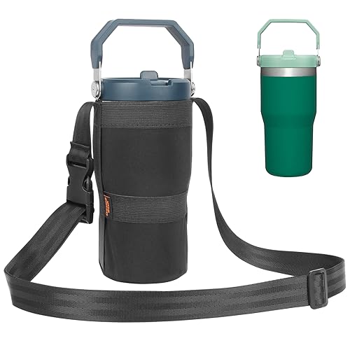 Desing Wish 20oz IceFlow Water Bottle Pouch for Stanley IceFlow Flip Straw Tumbler, Lycra Cloth Lightweight Foldable Water Bottle Holder with Strap for Walking, Hiking, Fitness, Travel - Black
