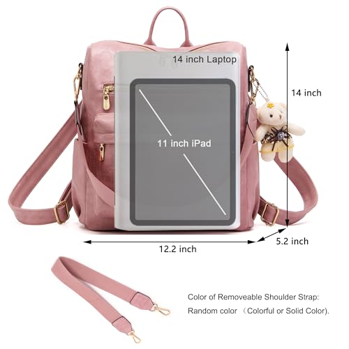 Image of Soperwillton Women Backpack Purse Shoulder Handbags Travel Bag Set 2pcs | Soft PU Leather,Large Capacity,Many Pockets,with a Functional Wallet,with a Detachable Shoulder Strap,Multipurpose Design