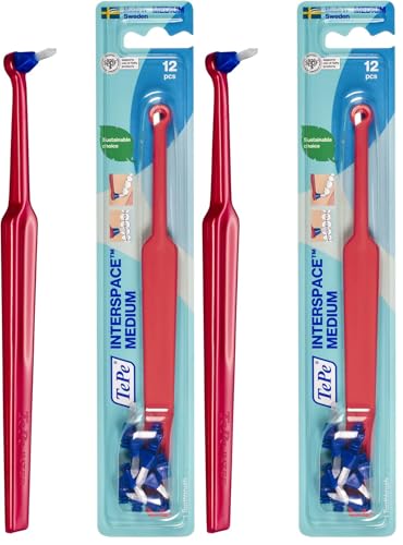 TePe Interspace, Medio, cepillo 1 ud., cabezales 12 ud., limpieza interdental de precisión para zonas de difícil acceso como furcaciones, implantes y brackets (Paquete de 2)
