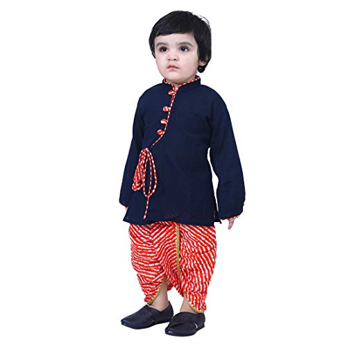 Image of BownBee Ethnic Wear Cotton Kurta Dhoti Traditional Dress Set for Baby Boys, Front Open with Dori Pattern, Full Sleeves, and Round neck, Ideal for All Festivals