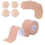 IRYNA Klebe BH Push Up Große Brust Boob Tape BH Rückenfrei Trägerloser BH Push Up 4 Wiederverwendbare Unsichtbar Silikon Brüste Nippelpads Body Tape für Abendkleider, Ballkleid, Hochzeitskleid (Rosa)